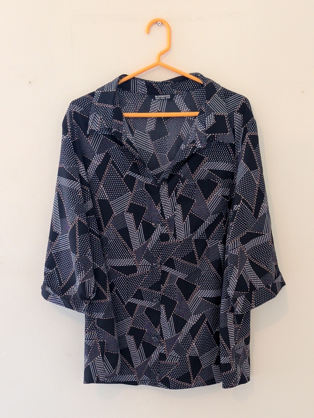 BloomChic Black Geometric Print Button-Front Blouse